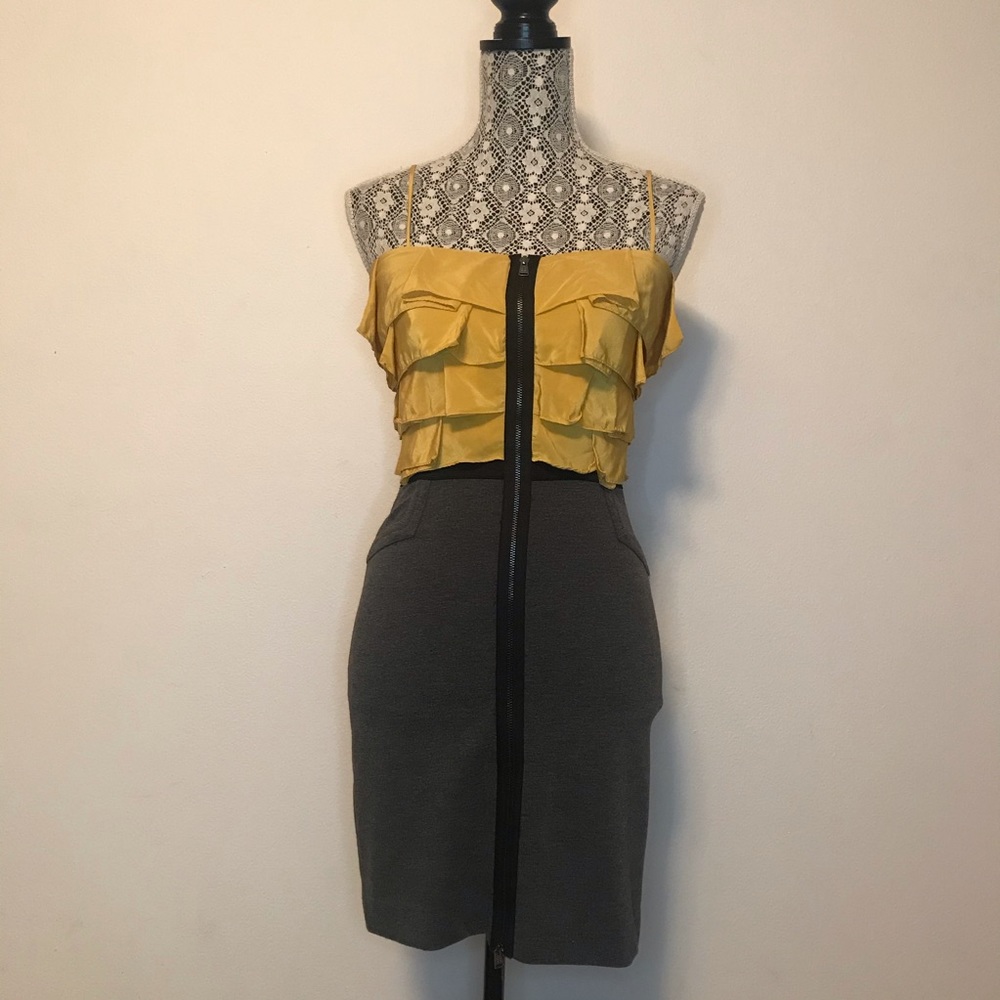 BCBGmaxazria Yellow & Grey Zip Front Dress